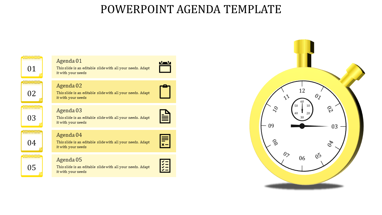 Clock Shape PowerPoint Agenda Slide Template-5 Yellow